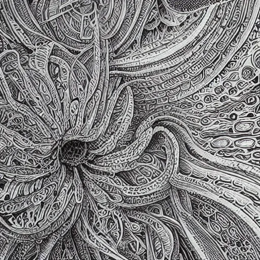 Prompt: infinite dimensions draw in intricate detail with micron black ink on large parchment