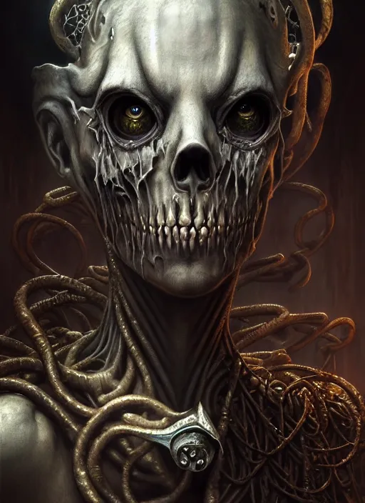 Prompt: closeup portrait shot of a ghoul in a dungeon in a scenic dystopian environment, intricate, elegant, highly detailed, centered, digital painting, artstation, concept art, smooth, sharp focus, illustration, artgerm, tomasz alen kopera, peter mohrbacher, donato giancola, joseph christian leyendecker, wlop, boris vallejo