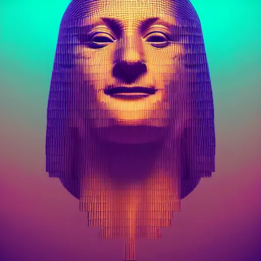 Image similar to the (monalisa) as a floating head in the style of BEEPLE, 3d render, octane render by beeple