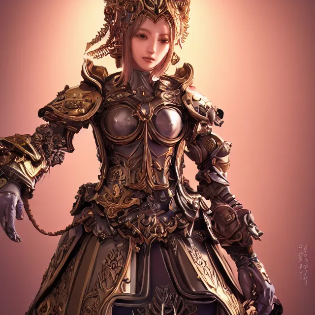 Image similar to studio portrait of lawful good colorful female holy mech paladin as absurdly beautiful, elegant, young sensual gravure idol, ultrafine hyperrealistic detailed face illustration by kim jung gi, irakli nadar, intricate linework, sharp focus, bright colors, matte, octopath traveler, final fantasy, unreal engine highly rendered, global illumination, radiant light, intricate environment