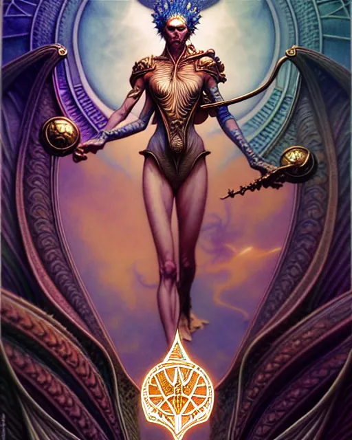 Image similar to justice tarot card, fantasy character portrait made of fractals, ultra realistic, wide angle, intricate details, the fifth element artifacts, highly detailed by peter mohrbacher, hajime sorayama, wayne barlowe, boris vallejo, aaron horkey, gaston bussiere, craig mullins