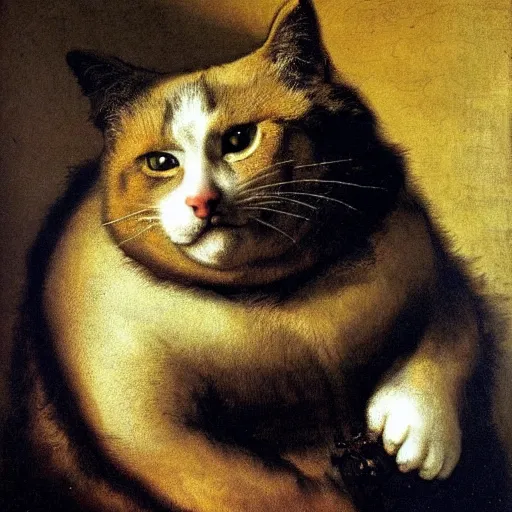 Prompt: smiling (((fat))) cat by Rembrandt