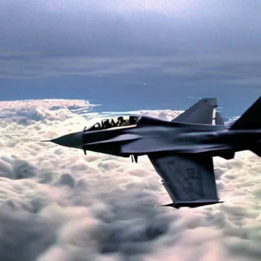 Prompt: cinematic areal shot magnetic field blowing fighter jets in the clouds