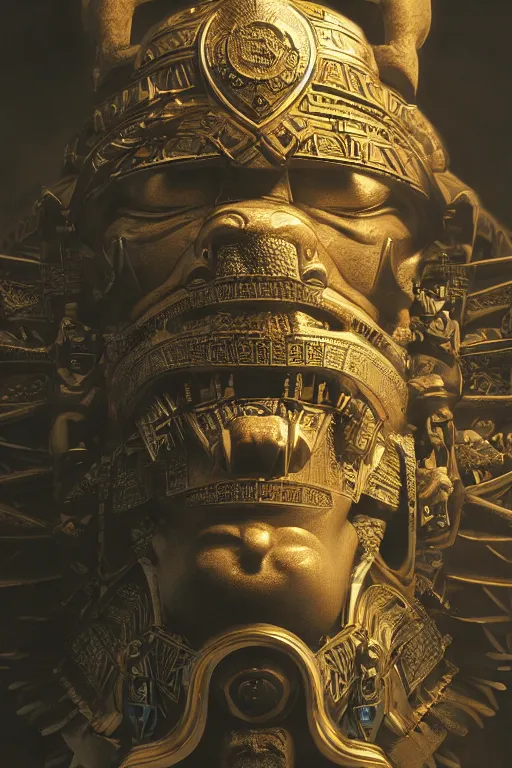 Image similar to aztec god, close - up portrait, powerfull, intricate, elegant, volumetric lighting, scenery, digital painting, highly detailed, artstation, sharp focus, illustration, concept art, ruan jia, steve mccurry