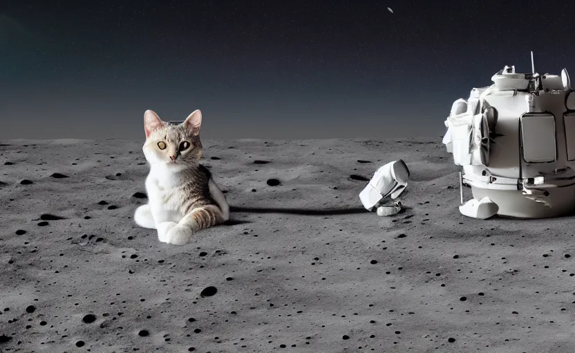 Image similar to a cat sitting on the surface of the moon, Photo, 4k, High definition