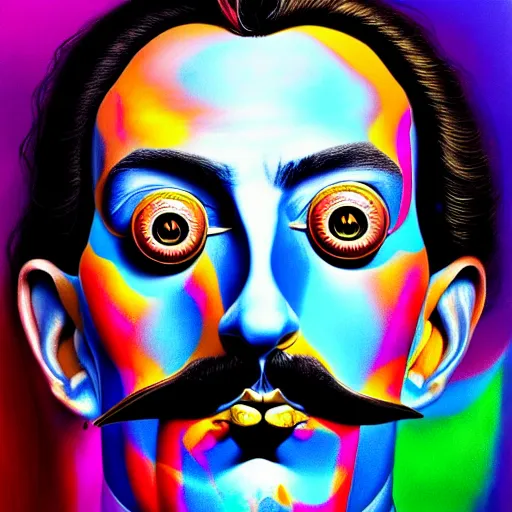 Image similar to An extremely psychedelic portrait of Salvador Dali, surreal, LSD, face, detailed, intricate, elegant, lithe, highly detailed, digital painting, artstation, concept art, smooth, sharp focus, illustration