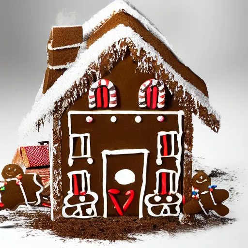 Image similar to gingerbread house arson scene, high resolution news photo