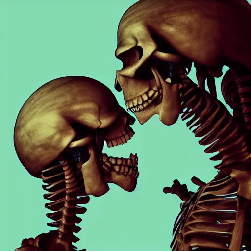 Image similar to A profile of two skeletons facing each other by Beeple, Trending on Artstation