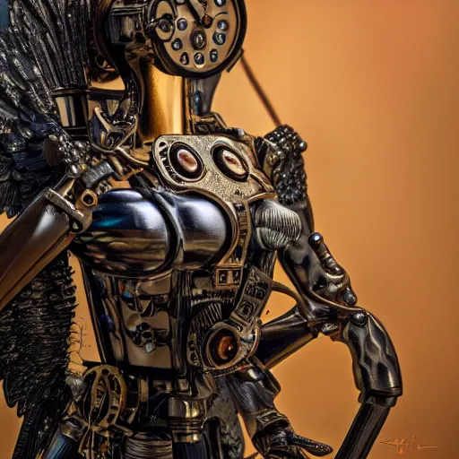 Image similar to steampunk angel, 8 k, shallow depth of field, 8 k, ultra high detail, concept art,