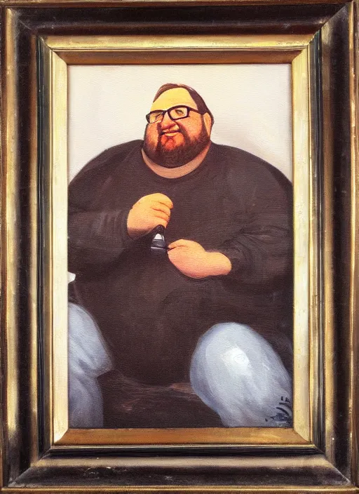 Image similar to tasteful oil painting portrait of gabe newell