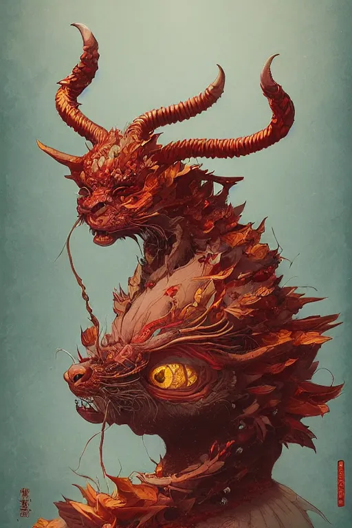 Image similar to a portrait of a japanese devil animal illustrated by miyazaki by karol bak, james jean, tom bagshaw, rococo, sharp focus, trending on artstation, cinematic lighting, hyper realism, octane render, 8 k, hyper detailed, vivid, ultra detailed, highly detailed