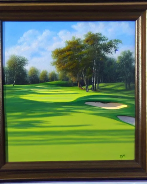 Image similar to oil painting of golf course, oil painting,