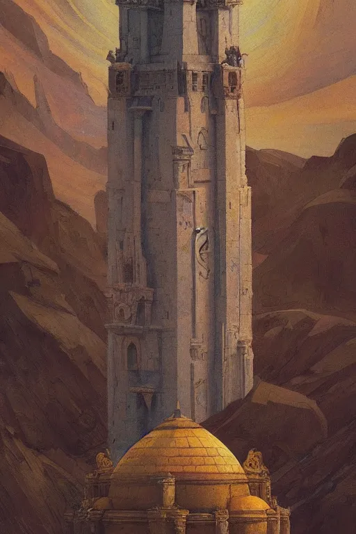 Image similar to holy painted tower of the moon, by Sylvain Sarrailh and Nicholas Roerich and Annie Swynnerton and Gaston Bussière, dramatic cinematic lighting , ornate architecture, sacred artifacts, lost civilizations, smooth, sharp focus, extremely detailed