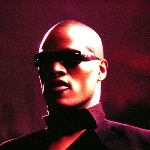 Image similar to morpheus from the matrix, blue red pill, black background, dramatic lighting, cinematic composition