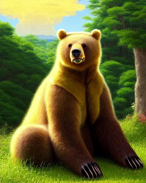 Prompt: a bear rabbit hybrid, sitting in tokyo, unique, sunny day, highly detailed, masterpiece, award winning, realistic, art by thomas cole and studio ghibli