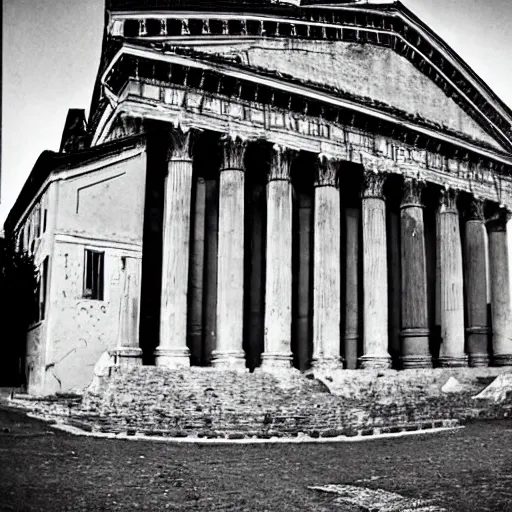 Prompt: a cheap film photograph of the Roman Senate the day Julius Caesar was stabbed