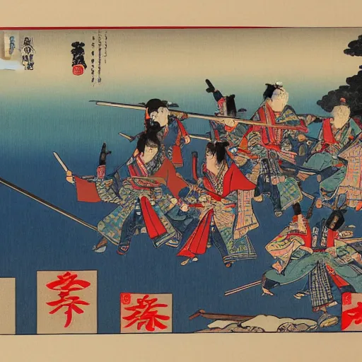 Prompt: samurai warriors fighting in the shadow of mount fuji manga style ukiyoe style 4K UHD image