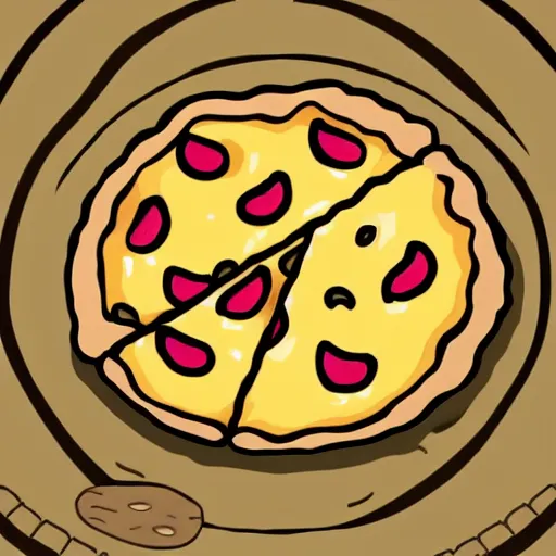 Image similar to cartoony drawing of a slice of pizza with cheese dripping off of it