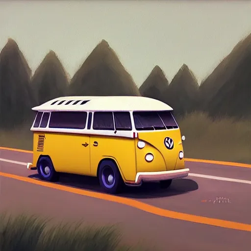 Prompt: goro fujita ilustration a volkswagen on the highway, painting by goro fujita, sharp focus, highly detailed, artstation