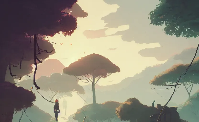 Image similar to scenic environment cinematic deeper meaning illustration by atey ghailan and muira kentaro, trending on artstation