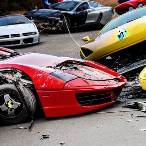 Image similar to crashed Ferrari, 3 model lines