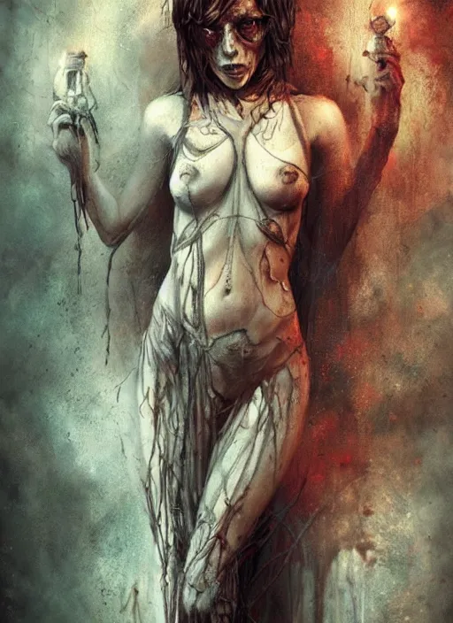 Image similar to a horror tarot card design with intricate details of soul leaving the body :: bastien lecouffe deharme