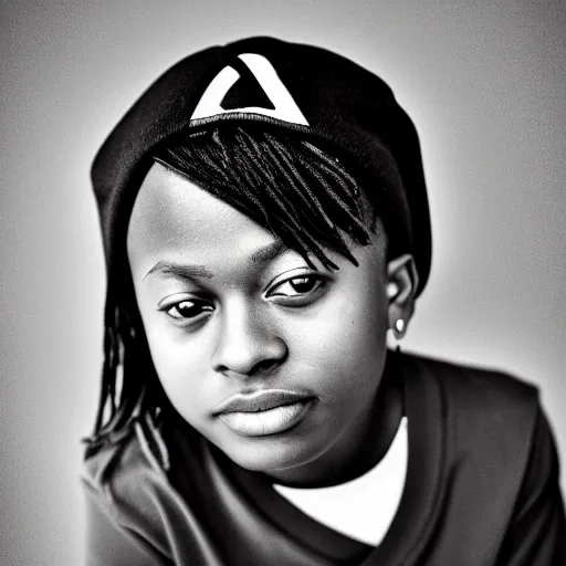 Prompt: the face of young juice wrld at 1 0 years old, black and white portrait by julia cameron, chiaroscuro lighting, shallow depth of field, 8 0 mm, f 1. 8