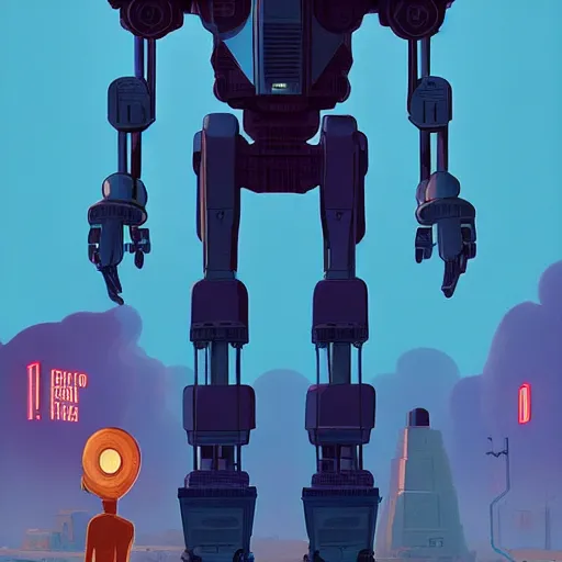 Prompt: Iron Giant, Retrofuturism, Simon Stålenhag