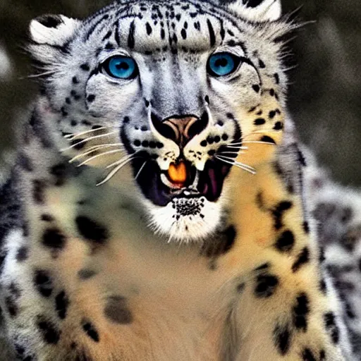 Prompt: Snow leopard doing vape tricks, iPhone photo