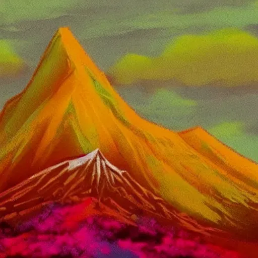 Prompt: a lonely mountain, colorful and saturated, digtal art