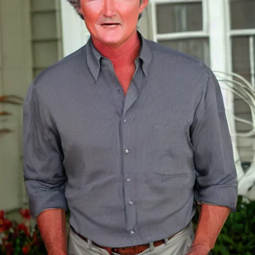 Image similar to patrick duffy shoulder length grey hair wearing a white shirt