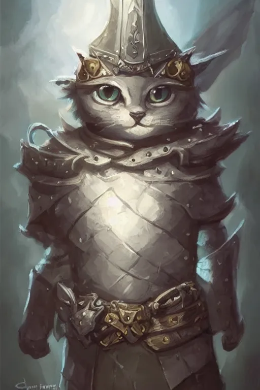 Image similar to cute little anthropomorphic cat knight wearing a cape and a crown, tiny, small, miniature cat , baby animal, short, pale blue armor, cute and adorable, pretty, beautiful, DnD character art portrait, matte fantasy painting, DeviantArt Artstation, by Jason Felix by Steve Argyle by Tyler Jacobson by Peter Mohrbacher, cinematic lighting