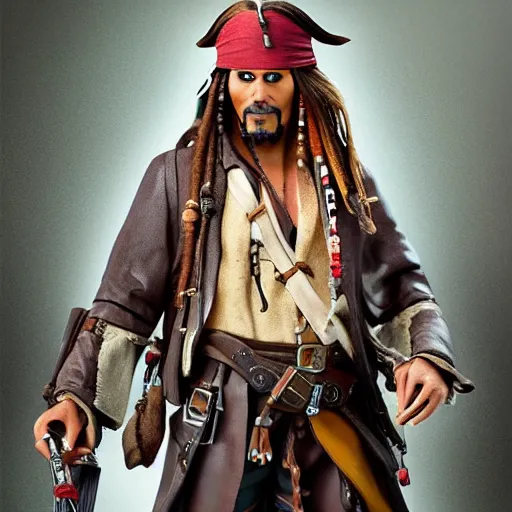 Prompt: jack sparrow action figures, unreal engine, high resolution