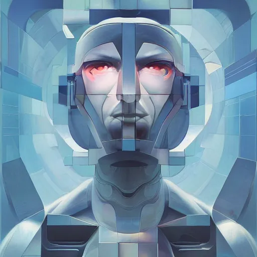 Prompt: scifi futurism automaton minimalism chrome by peter mohrbacher art Hajime Sorayama airbrush hyperrealism model abstract shatter fragments cubism futurism pastel blue soft flat minimal mark zuckerberg