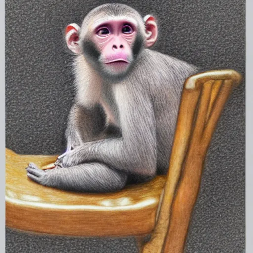 Image similar to Colored pencil art on paper, Pet monkey sleeping on a chair, highly detailed, artstation, MasterPiece, Award-Winning, Caran d'Ache Luminance