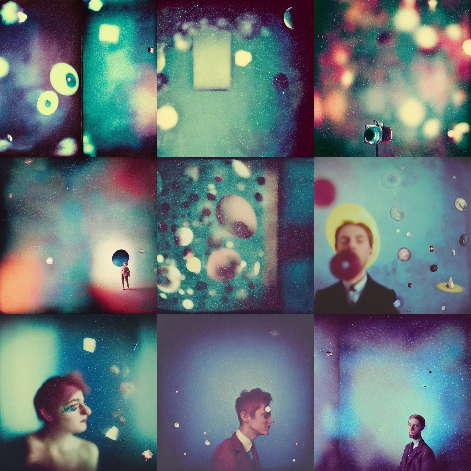 Image similar to kodak portra 4 0 0, wetplate, muted colours, blueberry, motion blur, portrait photo of a backdrop, sparkling, halfmoon in space, by georges melies and by wes anderson and by britt marling
