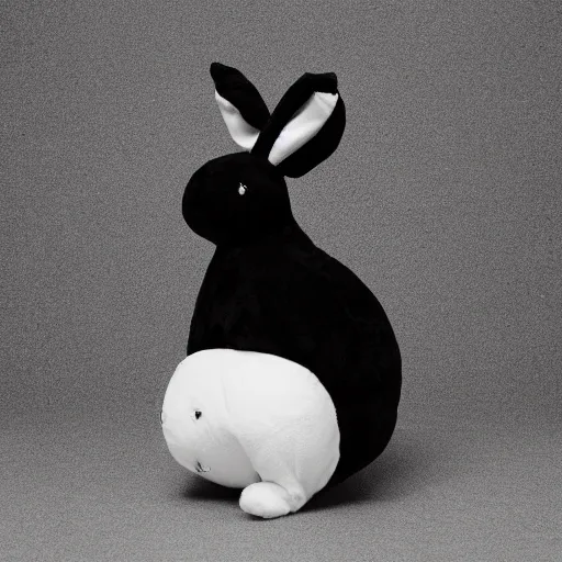 Image similar to cute fumo plush of a rabbit blobcreature, negative space, black and white, anime, vray