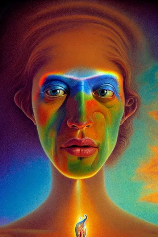 Prompt: hyperrealistic close-up Renaissance psychedelic!! celestial happy pure kind! creature!! peaceful! kind spirit of nature highly detailed concept art eric zener elson peter cinematic hard rainbow lighting high angle hd 8k sharp shallow depth of field, inspired by Zdzisław Beksiński