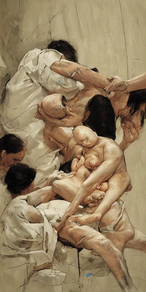 Prompt: oil painting scene from childbirth by kim jung gi