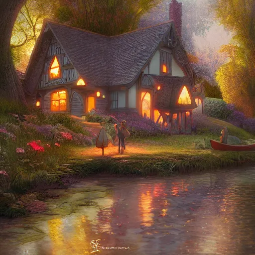 Image similar to brother grimms fairytale lakehouse rabbit digital art, irina french, heraldo ortega, mandy jurgens 8 k 1 5 0 mpx