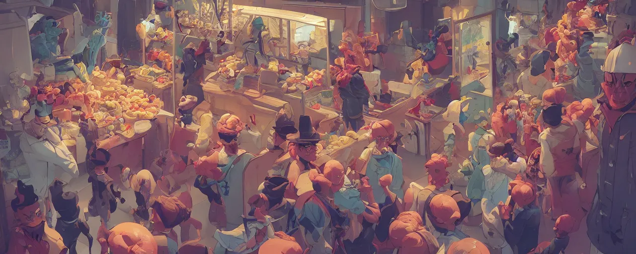 Prompt: inside a crowded clown supermarket behance hd artstation by jesper ejsing, by rhads, makoto shinkai and lois van baarle, ilya kuvshinov, ossdraws, that looks like it is from borderlands and by feng zhu and loish and laurie greasley, victo ngai, andreas rocha