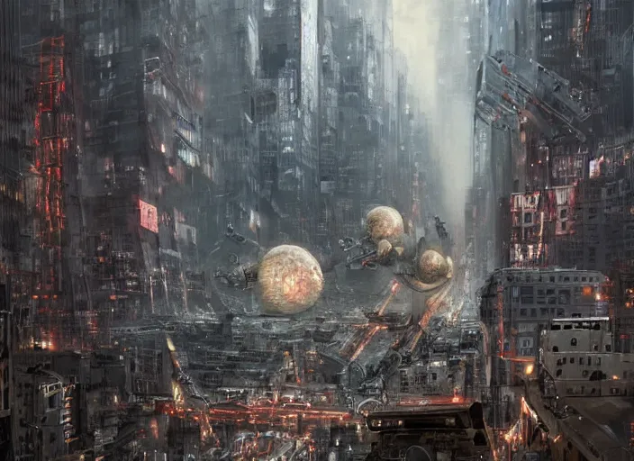 Prompt: 1 9 5 0's robots attacking new york city, artificial intelligence!!, ultra realistic, highly detailed, brain in a vat!!, futuristic landscape, industrial, city, atmosphere, highlighted, cinematic, art by jan urschel and neil blevins