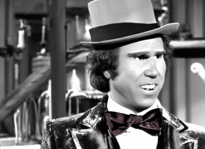 Image similar to film still of Will Ferrell as Willy Wonka in Willy Wonka and the Chocolate Factory 1971