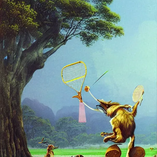 Image similar to anthromorphic animals playing badminton by Bruce Pennington