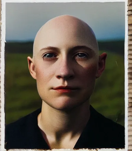 Image similar to a high quality, high detail, portrait photography of an attractive non - binary bald person by andrew wyeth