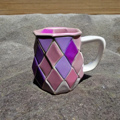 Image similar to geodesic triangle handbuilt ceramic mug with pink and purple pearlescent glaze