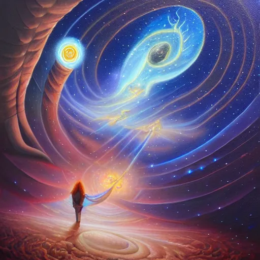 Image similar to facing the darkness galactic nebular astral realm sacred journey in oil painting, trending on artstation, award winning, emotional, highly detailed surrealist art