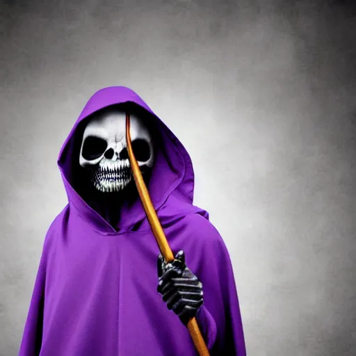 Image similar to grim reaper, purple cloak, scary