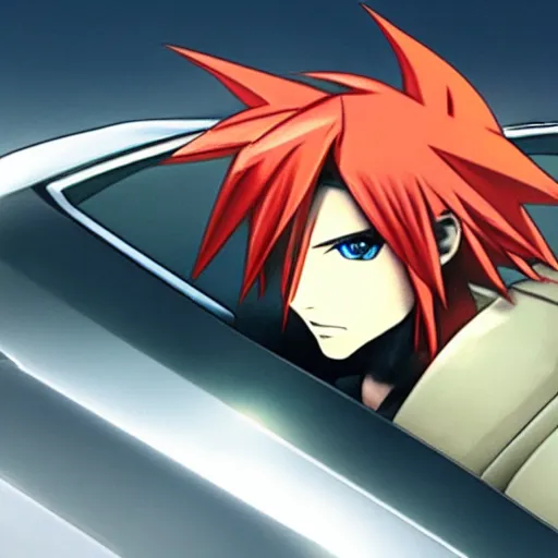 Image similar to cloud strife driving a nissan gt - r