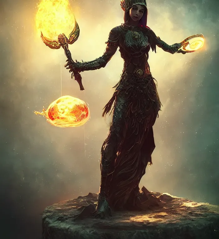 Image similar to unreal engine render + full body portrait + a goddess, tarot card, dark souls colour scheme, luminal, smooth, coherent, high detailed, kerem beyit, Karol Bak, featured on artstation, instagram HD, unreal engine